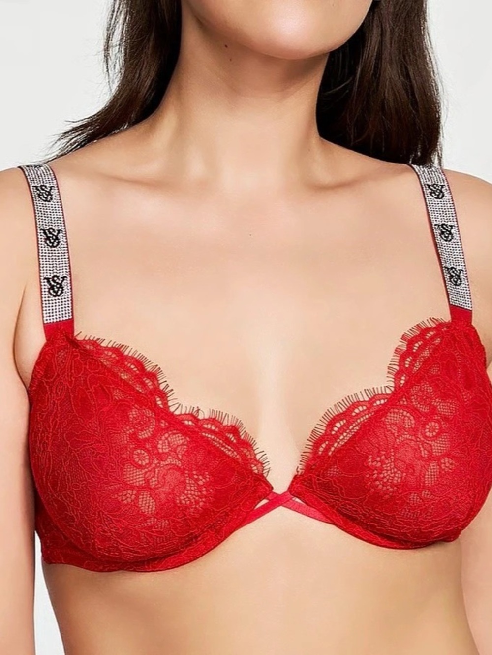 Victoria's Secret Very Sexy Shine Strap Lace Push-Up Bra Red 36B